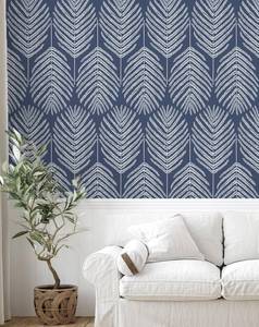 lot 4066 image: Fititem 393inL 17.3inW Blue Peel and Stick Wallpaper Coastal Boho Blue Contact Paper Cabinets Ocean Beach Modern Contact Paper Removable Self-Adhesive Waterproof Wallpaper for Bathroom Bedroom Dark