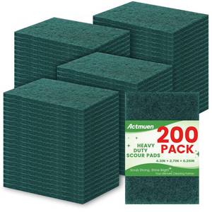 lot 4378 image: 200 Pack Green Scrubbing Pads, Heavy Duty Scouring Pads,Dish Scrubber Reusable for Cleaning, Multipurpose Scrub Pads for Household Kitchen Dishes Pots Pans & Metal Grill- 4.3 x 2.75 x 0.3 Inches