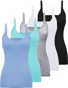 lot 4380 image: BQTQ 5 Pcs V Neck Camisole Tops for Women Spaghetti Strap Slim Fitted Soft Camisole Undershirts Basic Camisoles (Black, White, Gray, Aqua Green, Cornflower Blue) XL