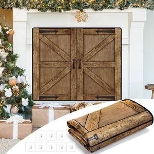 lot 4381 image: Maasechs Fireplace Draft Cover for Winter Indoor Fireplace Blanket for Heat Loss Rustic Wooden Door Pattern Draft Stopper with Hook for Inside Insulated(Brown,36 x 32 Inch)