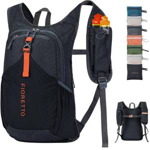 lot 4387 image: FIORETTO 15L Hiking Backpack for Women Men Mini Packable Backpack Lightweight Small Daypack for Camping Travel Outdoor, Black