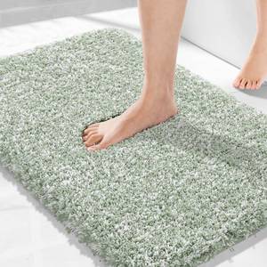 lot 4392 image: Yimobra Light Green and White Bath Rugs for Bathroom 32X20, Ultra Soft and Water Absorbent Bath Mats, Non Slip Plush Shower Rugs, Microfiber Thick Matts for Bathroom FloorTub, Machine Washable