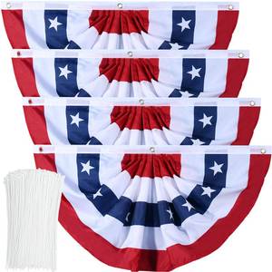lot 4399 image: American Flag Bunting Patriotic Pleated Fan Flag USA Flags with Brass Grommets and Zip Ties for 4th of July Memorial Day Decoration Outdoor (4, 1.5x3 Feet)