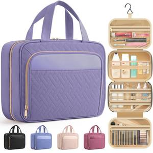 lot 4400 image: HOTOR Travel Toiletry Bag for Women & Men, Waterproof Makeup Bag with Hanging Hook and Multiple Pockets, Cosmetic Bags for Women, Travel Essentials, 11.2 x 3.2 x 8.9, Light Purple