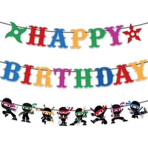 lot 4448 image: Ninja Birthday Party Decorations - 3Pcs Colorful Karate Ninja Happy Birthday Banner Warrior Themed Bunting Sign Banner Ninja Master Party Supplies for Kids Boys Girls Baby Shower Bday Decor