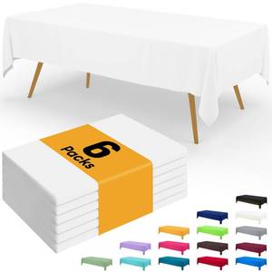 lot 4454 image: Smiry Disposable Table Cloth - 6 Pack, 54 x 108 Inch Waterproof Rectangle Tablecloths for Parties, Decorative Plastic Table Cover, Leakproof & Sturdy, White
