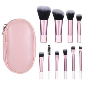 lot 4463 image: 10 Pcs Mini Travel Makeup Brush Set With Pouch Pink Portable Travel Makeup Brushes Professional Cosmetic Brush Travel-Essentials kits for Women Girls Brushes Blush Powder Eye Shadow
