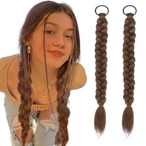 lot 4472 image: 2Pcs Braided Ponytail Extensions with Hair Ties Soft Synthetic Hair Pieces Straight Wrap Around Hair Extensions Pony Tail Hairpieces Accessories for Women Daily Wear 16 Inch (Light Brown)