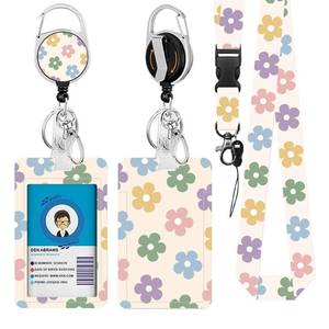 lot 4477 image: Flower Lanyards for ID Badge, ID Badge Holder with Retractable Reel Clip and Keychain, Vertical Heavy Duty Identity Badge Cover Case Protector for Student Teacher Nurse Women Men
