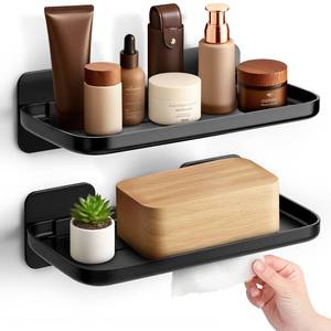lot 6278 image: HINIHAO 2pc Wall Mounted Floating Shelf, Self Adhesive Small Shelf, No Drill Shelves for Wall, Floating Shelves Damage-Free Expand Walls Space for Living Room Kitchen Bathroom (Black)