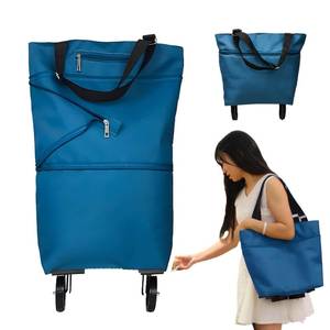 lot 6284 image: JIANWEI Collapsible Shopping Cart with 360° Swivel Wheels, Portable Folding Trolle-y Grocery Bag, Reusable Foldable Tote Grocery Cart Large Capacity Used for Travel and Home(Lake Blue)