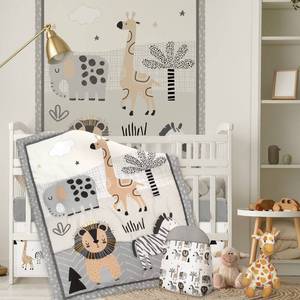 lot 6313 image: 4 Piece Woodland Forest Animals Crib Bedding Set, Including Jungle Safari Crib Skirt, Blanket, Nursery Bed Sheet and Diaper Stacker, Soft Neutral Nursery Standard Size Baby Bedding for Baby Girls Boys