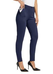 lot 6315 image: Willit Womens Yoga Dress Pants Skinny Work Slacks Leggings Slim Fit Stretch Office Business Casual Pants Pockets 27 Navy Blue S