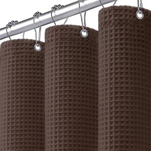 lot 6318 image: XOGUIBO Waffle Weave Shower Curtain - Brown Cotton Fabric Texture Heavyweight Shower Curtain for Bathroom,Washable,72Wx72L