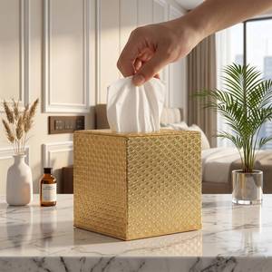 lot 6320 image: Gold Tissue Box Cover,Tissue Box Cover Square,Gold Tissue Box Holders,Tissue Holder for Bathroom Accessories,Bathroom Tissue Holders