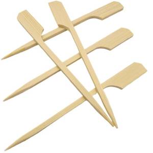 lot 6330 image: Bonsucee 7 inch Bamboo Paddle Skewers Picks,Grilling, Fruit Kebobs, Kitchen, Barbecue, Chocolate Fountains, Wood Flat Skewers, Optional size 3.5 4.7 7 10(100PCSPack), Yellow Paddle