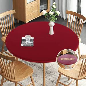 lot 6341 image: Obstal Fitted Round Red Table Cloth, Reversible Waterproof Stain Resistant Elastic Stretch Tablecloth, Wipe Clean Table Cover for OutdoorIndoor Use, Fits Round Tables up to 40 - 44 Diameter