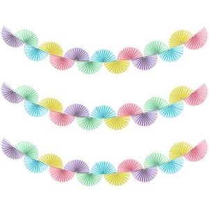 lot 6356 image: Weekgrat 3 Pack Wedding Paper Fans Garland 15.6ft Colorful Background Ceiling Hanging Decorations Paper Garland Decorations Set for Birthday Party Supplies 3D Bachelorette Party Decorations (Pastel)