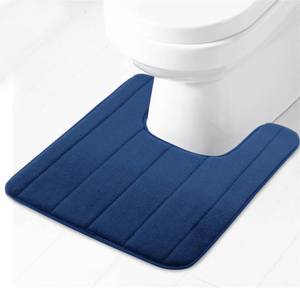 lot 6358 image: Lifup Soft U-Shaped Bathroom Rug, Memory Foam Bath Mat, Non Slip Water Absorption Dry Fast Toilet Mat, Bathroom Floor Mat Navy Blue 1.3 x 1.6 Feet
