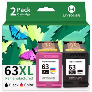 lot 6367 image: MYTONER 63XL Ink Cartridges Black and Color Replacement for HP Ink 63 63XL Ink Cartridge Combo Pack for HP OfficeJet 3830 4650 4652 4655 5255 5258 Envy 4520 4512 DeskJet 3630 3632 Printer 63 Ink