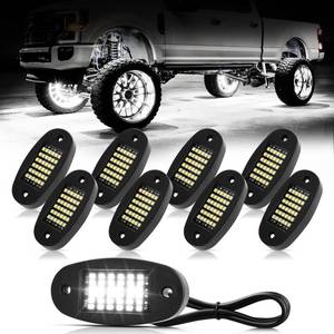 lot 6377 image: Hovano 8 Pods White Rock Lights 6000K Pure White 36 LEDs SMD Chips Super Bright Neon Underglow Light IP68 Waterproof for Pickup Trucks SUV UTV ATV RZR Car Boats (White)
