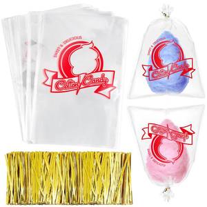 lot 6393 image: Geyee 500 Pcs Cotton Candy Bags with Ties Cotton Candy with Print Clear Large Carnival for Party and Kitchen, 11.8 x 17.7 Inch