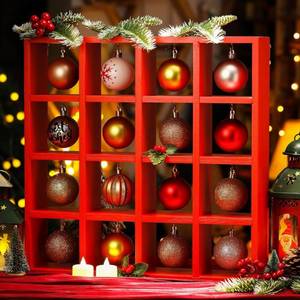 lot 6397 image: Cinnvoice Christmas Holiday Ornament Displays Rack Wooden Hanging Stand Holder Hanger for Christmas Ball Display Shelf Cabinet for Craft DIY Wall Decorations Gift(Brown,16 Compartment)