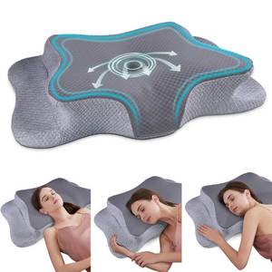 lot 6399 image: CHxxy Cervical Neck Pillow for Pain Relief Sleeping, Memory Foam Pillows, Ergonomic Side Sleeper Pillows, Cooling Orthopedic Neck Support Pillow for Back Stomach Sleepers-Queen Size Grey&Grey