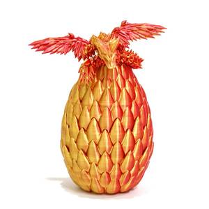 lot 6404 image: Flavery 3D Printed Flying Dragon in Egg - Red Mix Gold - Surprise Egg with Flexible Winged Dragon Inside, Mystery Beautiful Fidget Toy, Birthday Gift, Desk Figure Decor