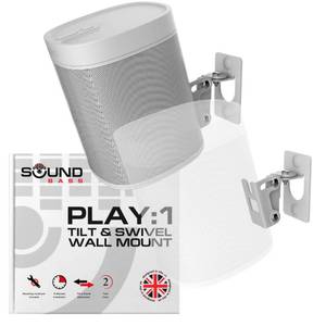 lot 6407 image: Sound Bass Play 1 Wall Mount, White, Pair, Compatible with Sonos Play1 Only, Twin Pack, Adjustable Swivel & Tilt Mechanism, 2 Mounting Brackets Includes All Fixings