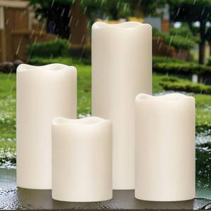 lot 6434 image: Eldnacele Waterproof Flameless Flickering Candles with 6 Hours Timer, Indoor Outdoor White LED Plastic Battery Operated Pillar Candles Pack of 4 Wedding Dinner Home Decor, D3x H4 5 6 8
