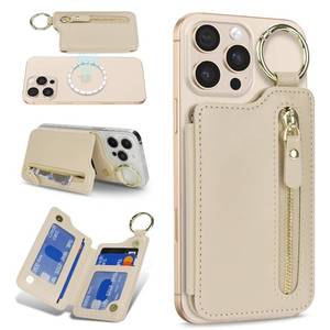 lot 6447 image: Cavor Compatible with MagSafe Wallet,Magnetic Wallet for iPhone 1716 Pro Max15 Pro14 Plus1312 Series,Magnetic Card Holder with Adjustable Stand,Mag Safe Phone W allet Zipper-Beige
