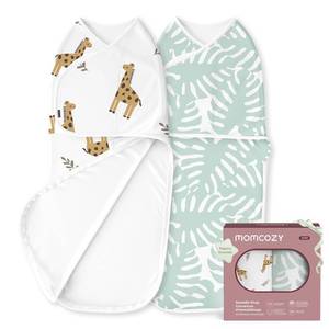 lot 6451 image: Momcozy Newborn Swaddle Sack, Two-Step Adjustable Baby Swaddle with Whisper-Quiet Fastener, Sleep Sack for 0-3 Months, 2-Pack, Safari