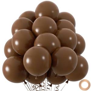 lot 6452 image: 50pcs Brown Balloons, 12inch Dark Brown Latex Neutral Balloons for Birthday Party BOHO Wedding Bear Baby Shower Decoration (With Ribbon & Glue)