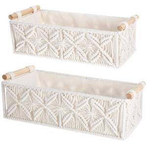 lot 11798 image: Kifmurase Macrame Storage Baskets 2PCS, Boho Woven Decorative Basket for Organizing with Handle, Countertop Toilet Paper Storage Container for Tank Bedroom Nursery Livingroom Entryway(White)