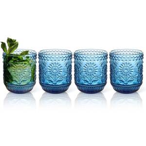 lot 11799 image: Topsky Vintage Drinking Glasses Set of 4,12oz Drinkware Set,Blue Glass Cups Wine Glasses Colored Glassware for Whisky,Beer,Juice,Cocktail,Heavy Duty