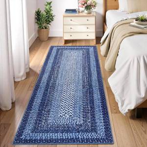 lot 11808 image: RUGSREAL 2x6 Runner Rug Braided Print Hallway Runner Rug Boho Rug Machine Washable Throw Floor Cover Non Slip Moroccan Carpet for Kitchen Farmhouse Rustic Runner for Living Room Bedroom, Navy