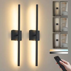 lot 11811 image: KARTOOSH 28.3 Inch Battery Operated Wireless Wall Sconce, 360° Rotatable Detachable Modern Wall Lamp with Remote Control Stepless Dimmable 3000K-6000K LED Light for Bedroom, Living Room Gallery Black