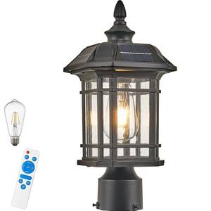 lot 11826 image: NAXTTII Solar Pole Lights Aluminum 15.1 Inch Solar Lamp Post Lights Outdoor Post Lights Hard Wired Waterproof E26 Socket Black Finish Include Remote Control and LED Bulb