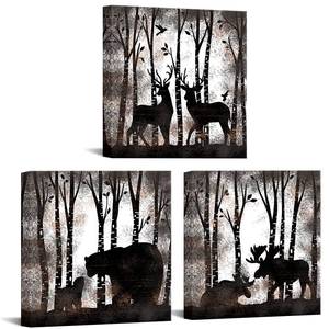 lot 11832 image: RnnJoile Rustic Wall Decor Cabin Pictures Wall Art Deer Moose Bear Wildlife Canvas Paintings for Home Woodland Cabin Decor Framed 12x12 Inch each