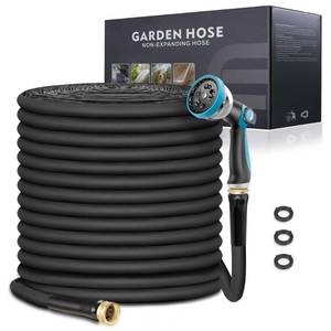 lot 11835 image: Relxitl Garden Hose 100ft, Flexible Water Hose with 10 Function Hose Nozzle, Lightweight, Tangle Free, Rust Proof for Yard, Watering(Black) (No Nozzle)