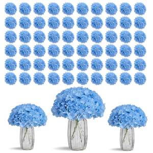 lot 11836 image: KISLOHUM 80pcs Blue Hydrangea Artificial Flowers Silk Heads with Stems for DIY Wedding Centerpiece Baby Shower Home Party Decor