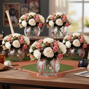 lot 11842 image: Ninehaoou 6 Pcs Baseball Party Decorations 4 W x3 H Round Glass Vases Cute Bubble Flower Vase for Centerpieces Baseball Fans Gift and Sport Party Favors Decoration