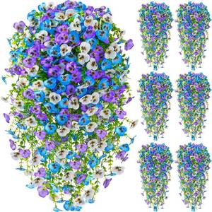 lot 11845 image: Serwalin Artificial Fake Hanging Flowers for Outdoors Planters,6PCS UV Resistant Faux Pansy Spring Flowers for Outside Porch Patio Garden Window Box (Blue Purple White)