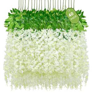 lot 11846 image: Waipfaru 40 Pack White Wisteria Hanging Flowers, Fake Flowers for Decoration, Artificial Hanging Flowers, Vines for Bedroom, Flower Garland for Home, Party, Wall, Wedding Decoration(3.6 FtPcs)
