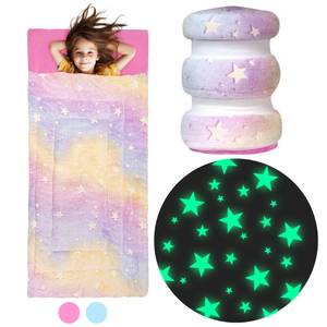 lot 11914 image: Rainbow & Glowing Stars Sleeping Bag for Kids - Ages 3 Soft Toddler Girl Sleeping Bag - Kids Blanket (66 x 33)