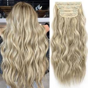 lot 12028 image: KooKaStyle Clip in Synthetic Highlight Hair Extensions Long Wavy 4PCS Thick Hairpieces Ashy Beige Blonde Balayage Fiber Double Weft Natural Hair Extensions 20 Inch for Women