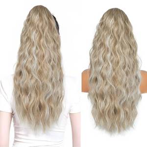 lot 12032 image: 26 inch Drawstring Ponytail Extension for Women, Long Wavy Pony Tails Hair Extensions, Synthetic Hair Extensions Ponytail for Daily Use (Ash Blonde with White Highlights)