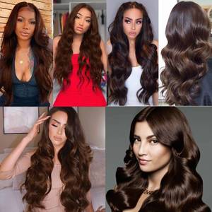 lot 12035 image: #4 Brown Bundles Human Hair Body Wave Human Hair Bundles 28 28 28 Inch Chocolate Brazilian Hair 3 Bundle Unprocessed Virgin Remy Hair Extensions 50 Gram Per Bundle For Black Women