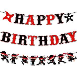 lot 12042 image: Ninja Birthday Party Decorations Karate Ninja Happy Birthday Banner Red and Black Warrior Themed Bunting Sign Banner Ninja Master Party Supplies for Boys Men Ninja Theme Baby Shower Birthday Decor